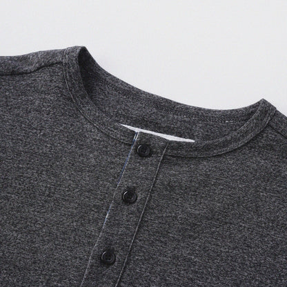 胡椒鹽冷感亨利領T-Shirt（黑色）Salt & Pepper Cooling Henley T-Shirt（Black） - Full House Denim & Workshop