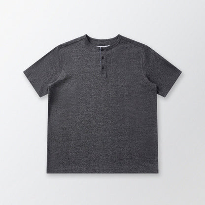 胡椒鹽冷感亨利領T-Shirt（黑色）Salt & Pepper Cooling Henley T-Shirt（Black） - Full House Denim & Workshop