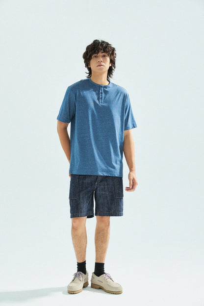 胡椒鹽冷感亨利領T-Shirt（藍色）Salt & Pepper Cooling Henley T-Shirt（Blue） - Full House Denim & Workshop