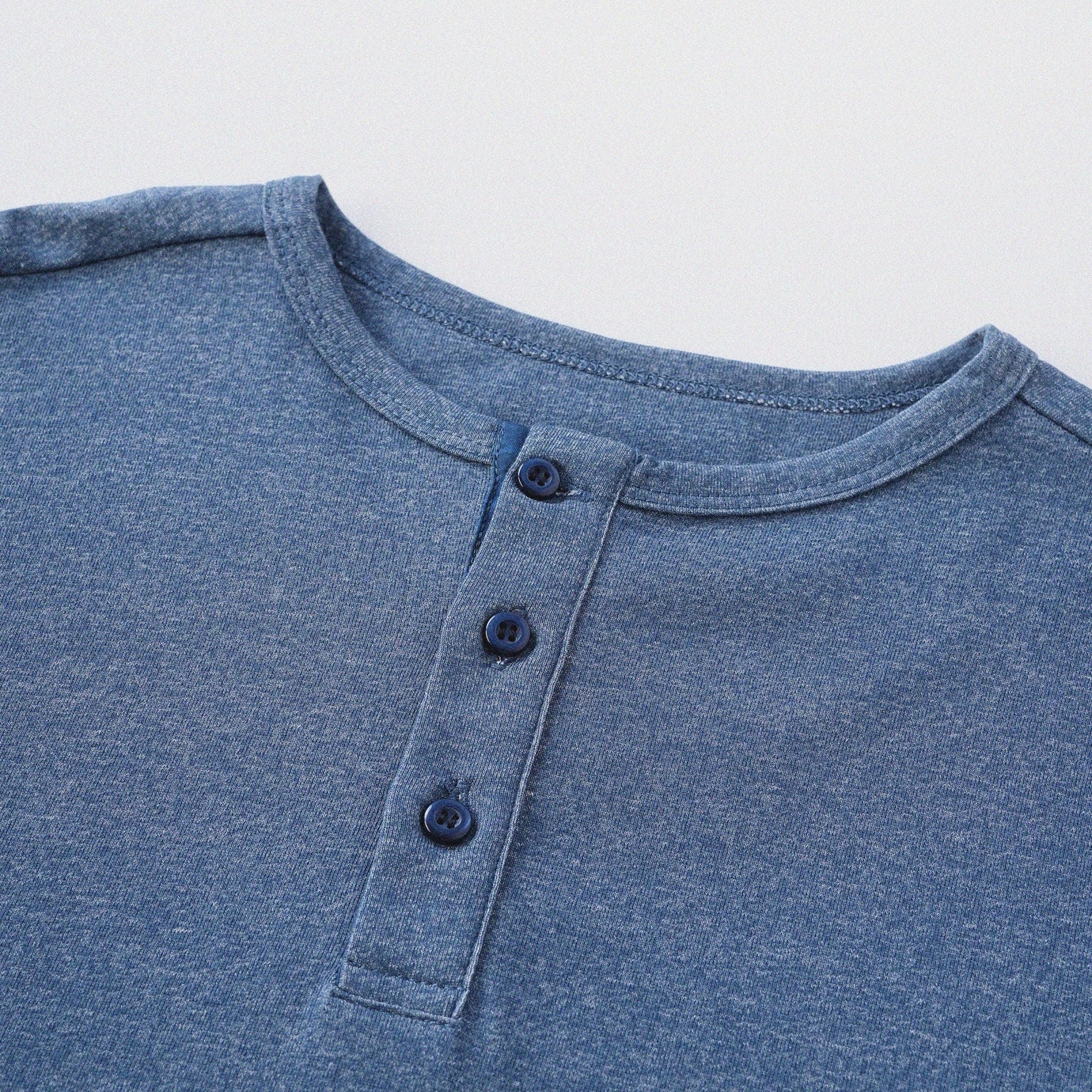 胡椒鹽冷感亨利領T-Shirt（藍色）Salt & Pepper Cooling Henley T-Shirt（Blue） - Full House Denim & Workshop