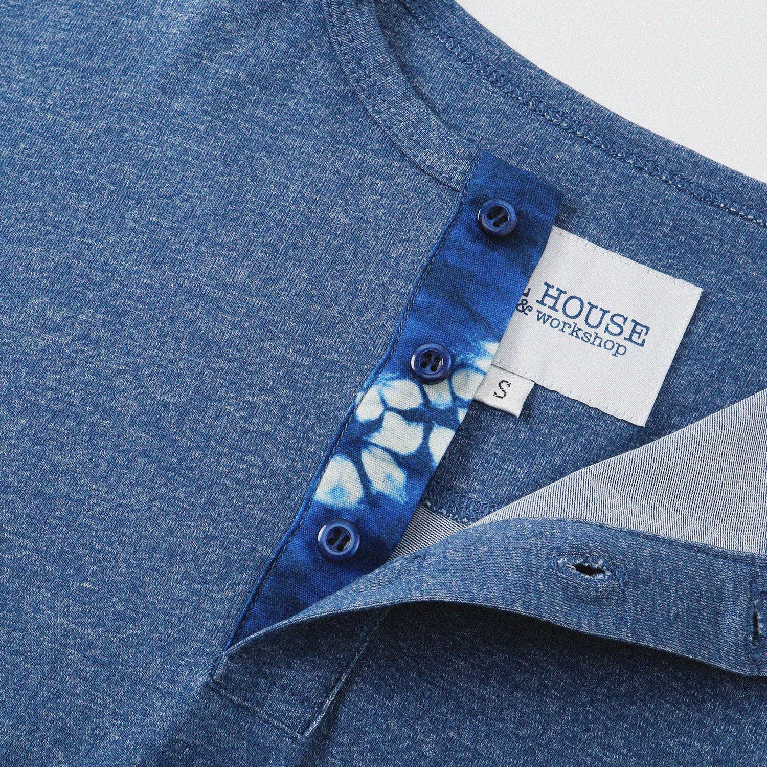 胡椒鹽冷感亨利領T-Shirt（藍色）Salt & Pepper Cooling Henley T-Shirt（Blue） - Full House Denim & Workshop