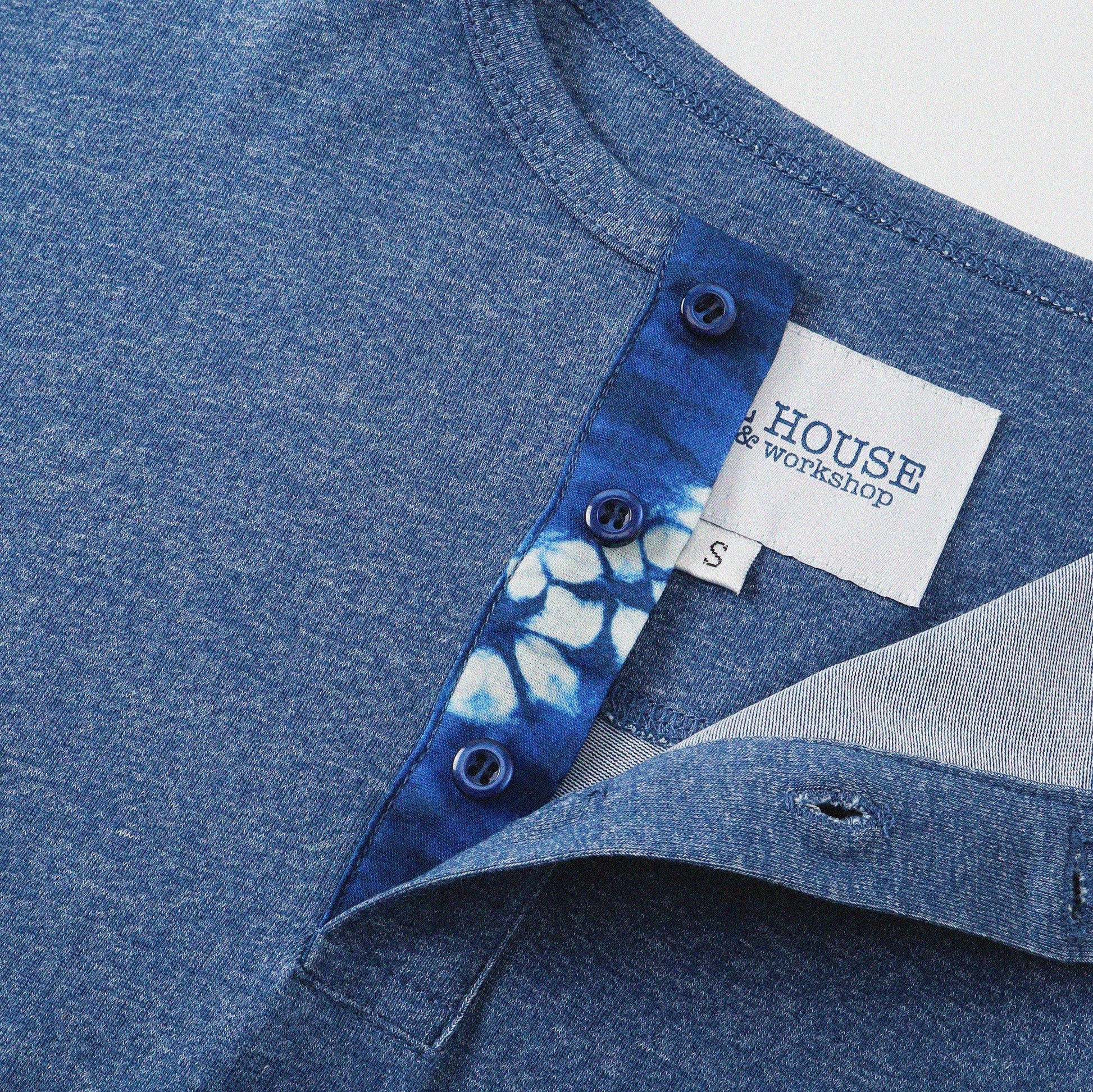 胡椒鹽冷感亨利領T-Shirt（藍色）Salt & Pepper Cooling Henley T-Shirt（Blue） - Full House Denim & Workshop