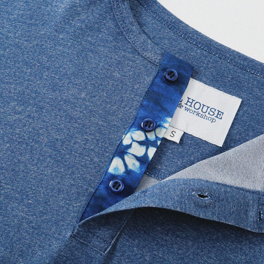 胡椒鹽冷感亨利領T-Shirt（藍色）Salt & Pepper Cooling Henley T-Shirt（Blue） - Full House Denim & Workshop