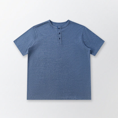 胡椒鹽冷感亨利領T-Shirt（藍色）Salt & Pepper Cooling Henley T-Shirt（Blue） - Full House Denim & Workshop
