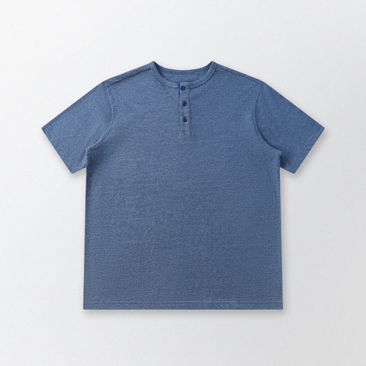 胡椒鹽冷感亨利領T-Shirt（藍色）Salt & Pepper Cooling Henley T-Shirt（Blue） - Full House Denim & Workshop