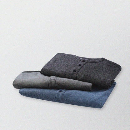 胡椒鹽冷感亨利領T-Shirt（藍色）Salt & Pepper Cooling Henley T-Shirt（Blue） - Full House Denim & Workshop