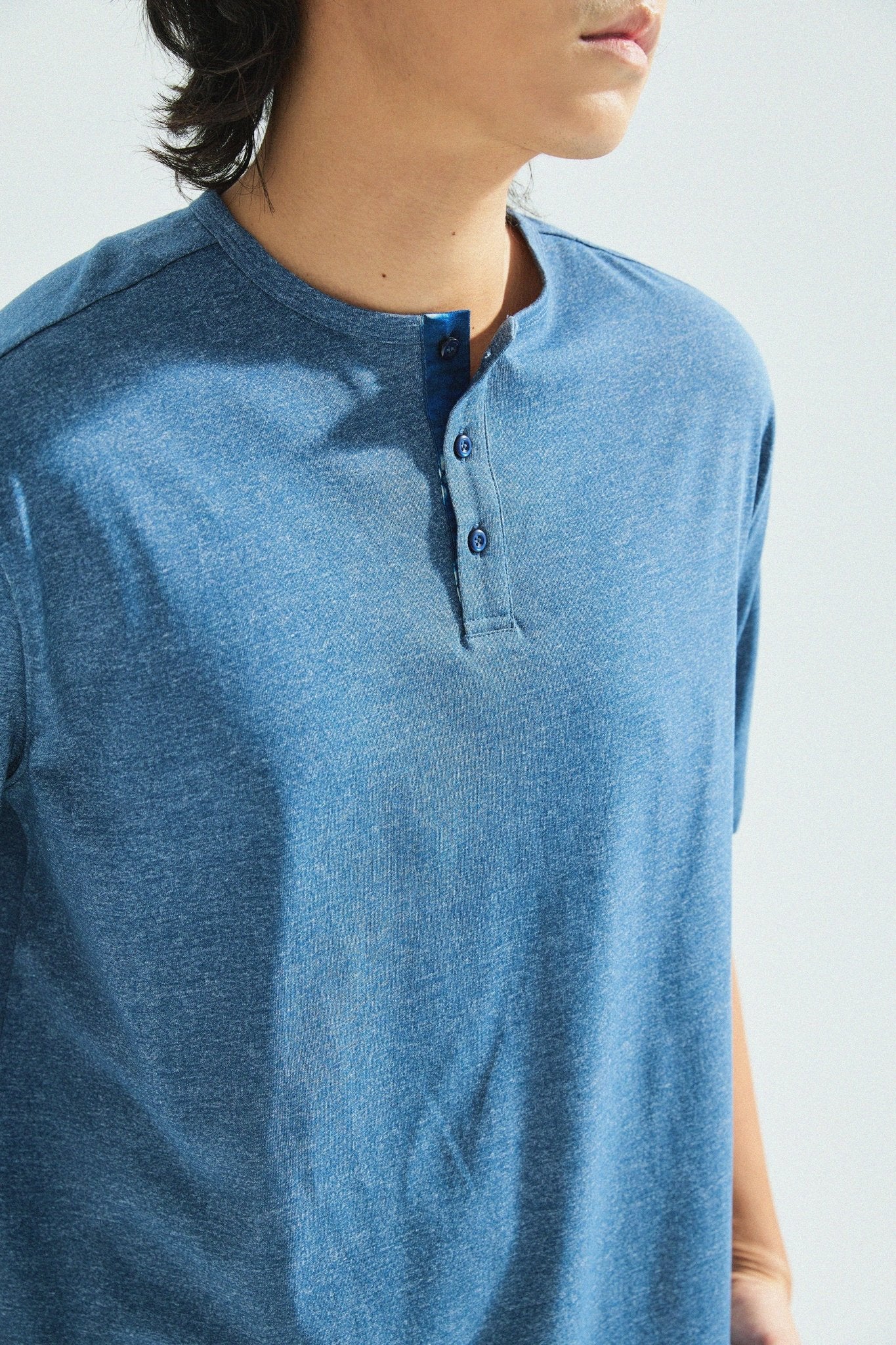 胡椒鹽冷感亨利領T-Shirt（藍色）Salt & Pepper Cooling Henley T-Shirt（Blue） - Full House Denim & Workshop