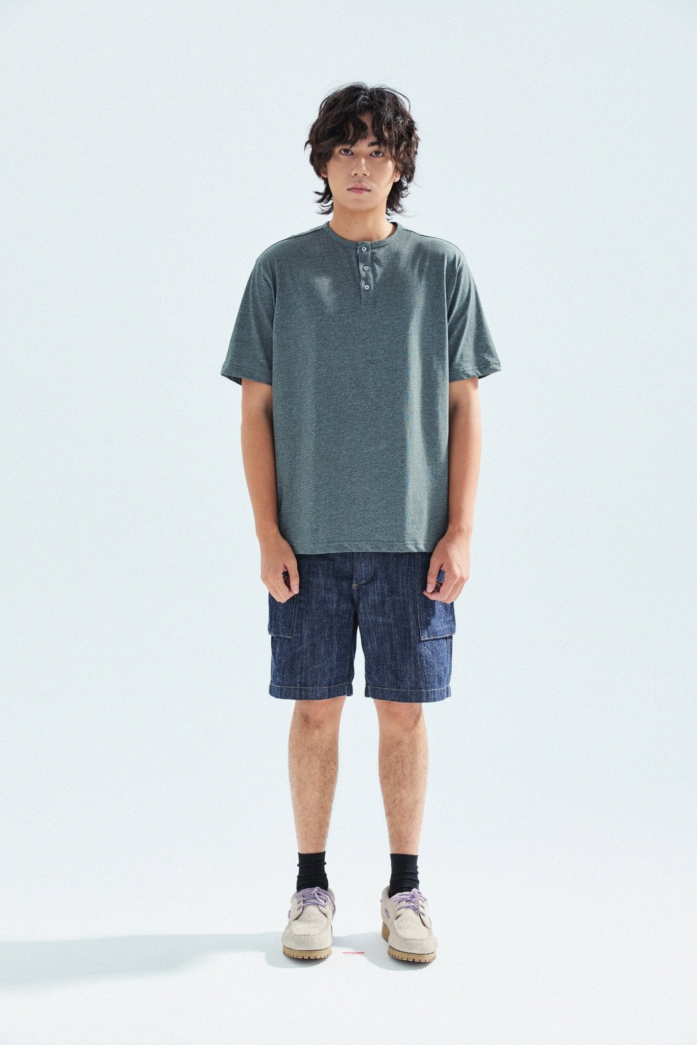 胡椒鹽冷感亨利領T-Shirt（灰色）Salt & Pepper Cooling Henley T-Shirt（Grey） - Full House Denim & Workshop