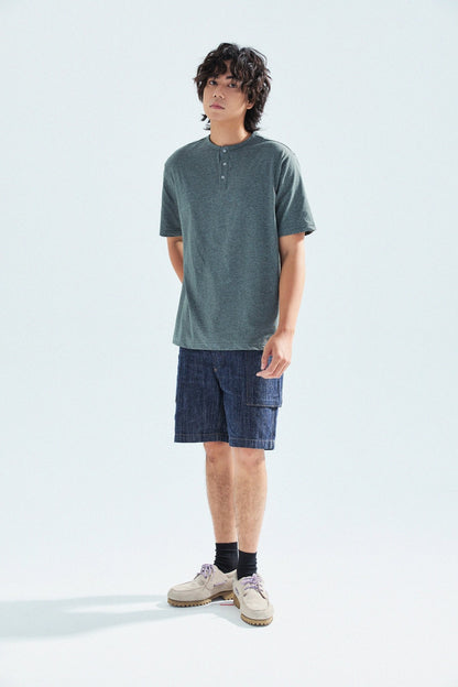胡椒鹽冷感亨利領T-Shirt（灰色）Salt & Pepper Cooling Henley T-Shirt（Grey） - Full House Denim & Workshop