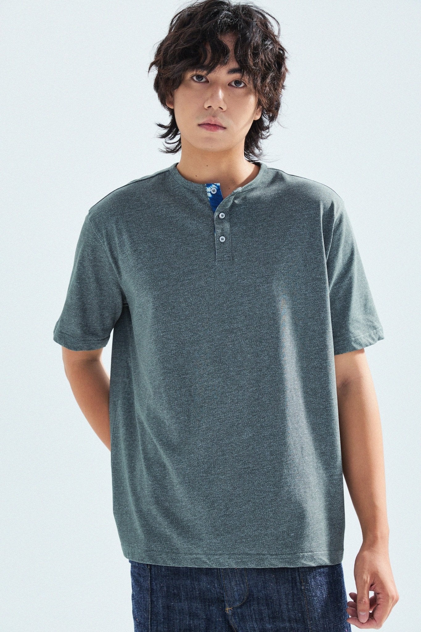胡椒鹽冷感亨利領T-Shirt（灰色）Salt & Pepper Cooling Henley T-Shirt（Grey） - Full House Denim & Workshop