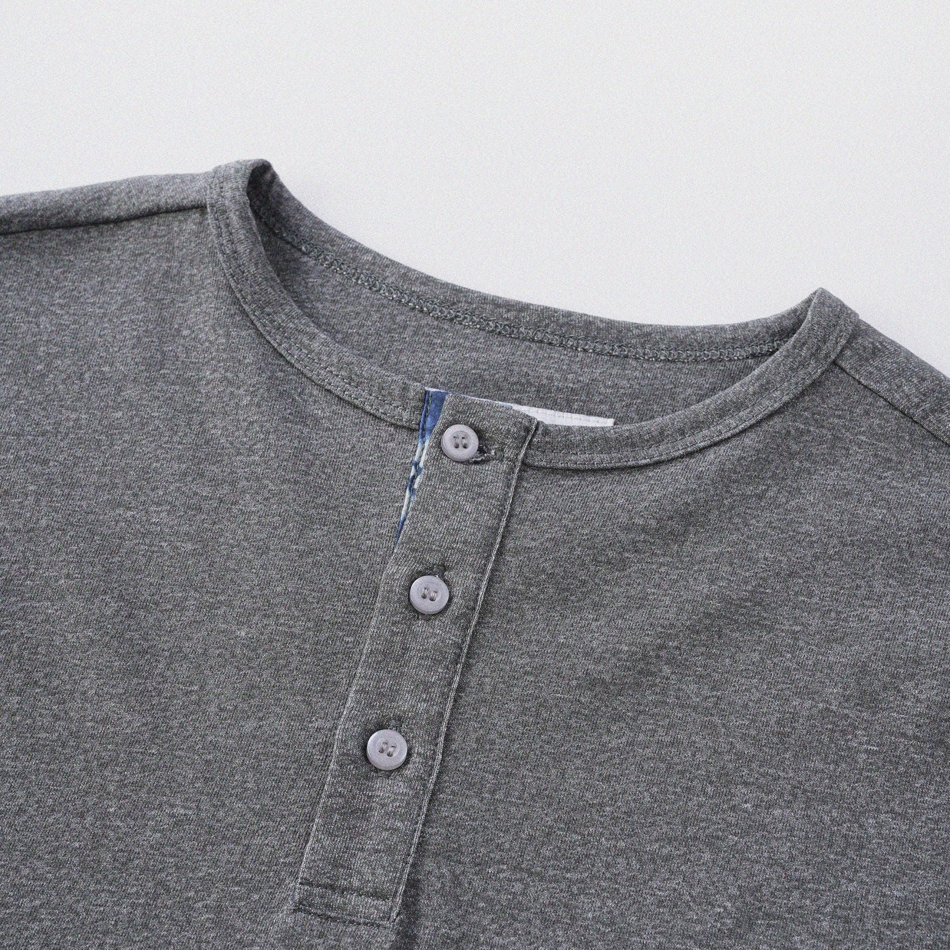 胡椒鹽冷感亨利領T-Shirt（灰色）Salt & Pepper Cooling Henley T-Shirt（Grey） - Full House Denim & Workshop