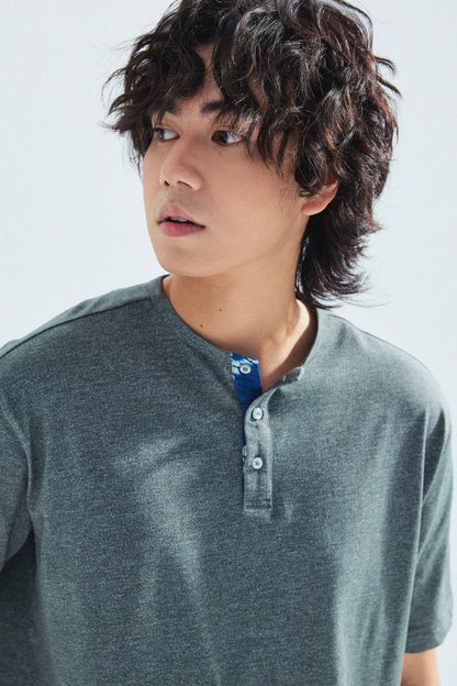 胡椒鹽冷感亨利領T-Shirt（灰色）Salt & Pepper Cooling Henley T-Shirt（Grey） - Full House Denim & Workshop