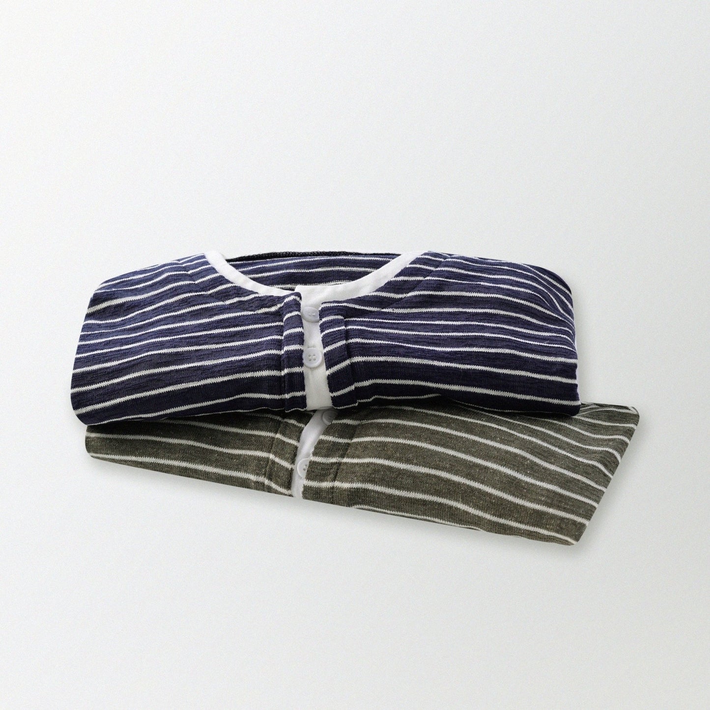 天竺棉假兩件亨利領T-Shirt（獺見色）Slub Cotton Faux Layered Henley T-Shirt（DARK BLUE） - Full House Denim & Workshop
