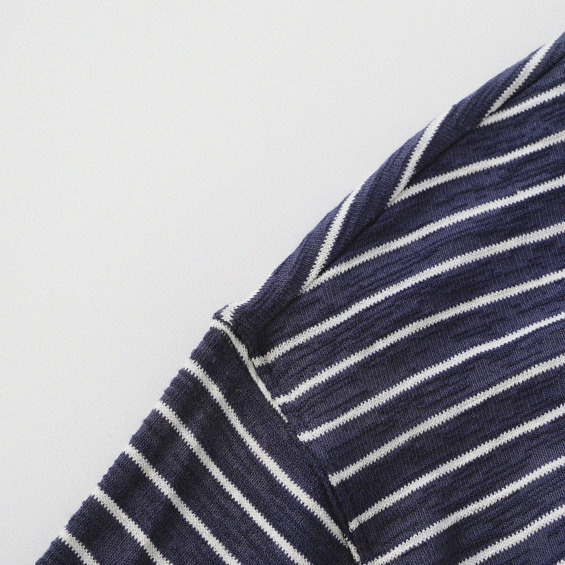 天竺棉假兩件亨利領T-Shirt（獺見色）Slub Cotton Faux Layered Henley T-Shirt（DARK BLUE） - Full House Denim & Workshop