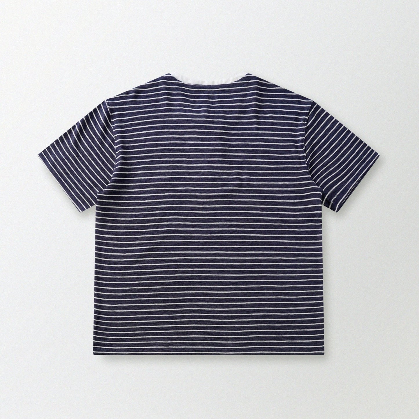 天竺棉假兩件亨利領T-Shirt（獺見色）Slub Cotton Faux Layered Henley T-Shirt（DARK BLUE） - Full House Denim & Workshop