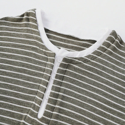 天竺棉假兩件亨利領T-Shirt（出岫色）Slub Cotton Faux Layered Henley T-Shirt（HILLSIDE GREEN） - Full House Denim & Workshop