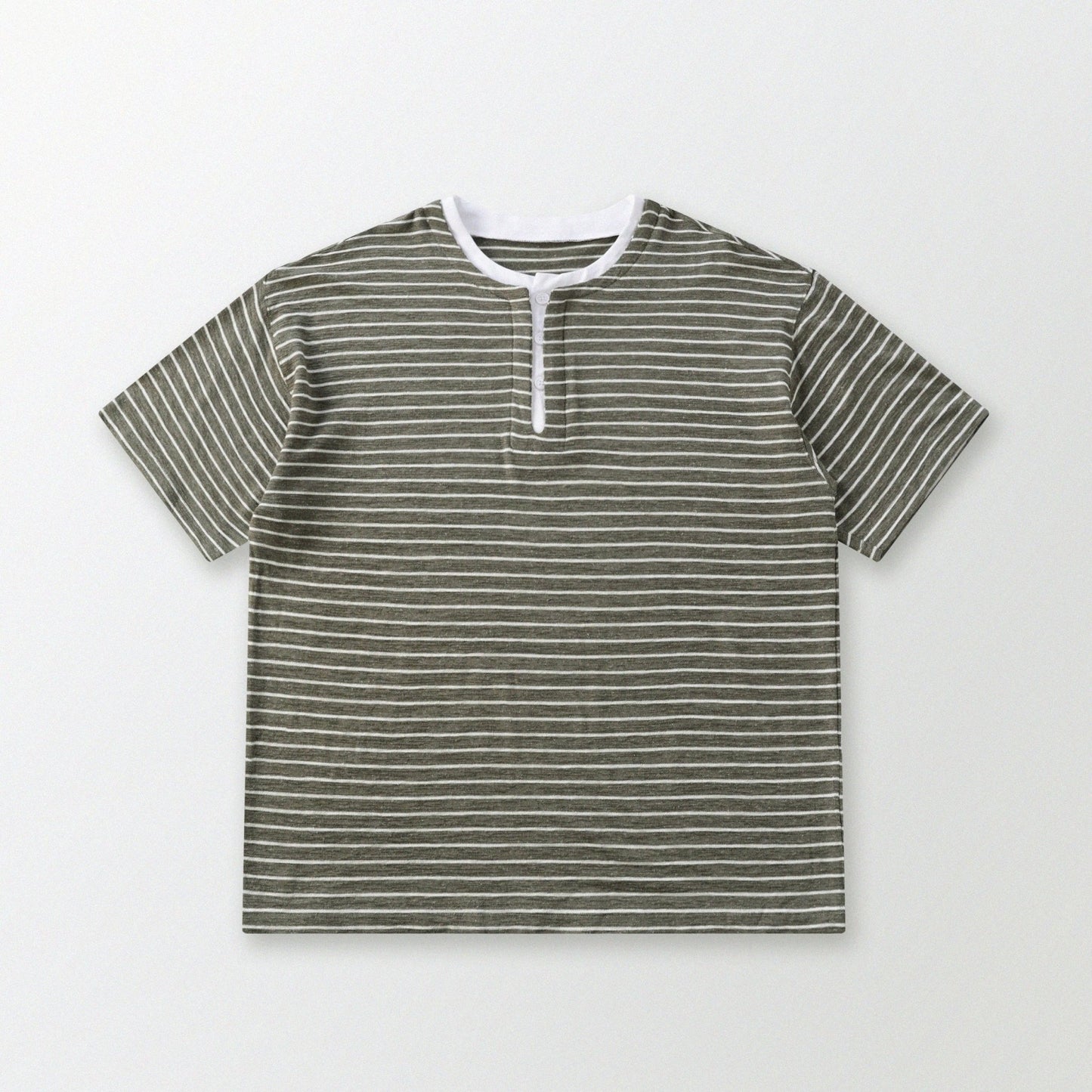 天竺棉假兩件亨利領T-Shirt（出岫色）Slub Cotton Faux Layered Henley T-Shirt（HILLSIDE GREEN） - Full House Denim & Workshop