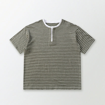 天竺棉假兩件亨利領T-Shirt（出岫色）Slub Cotton Faux Layered Henley T-Shirt（HILLSIDE GREEN） - Full House Denim & Workshop