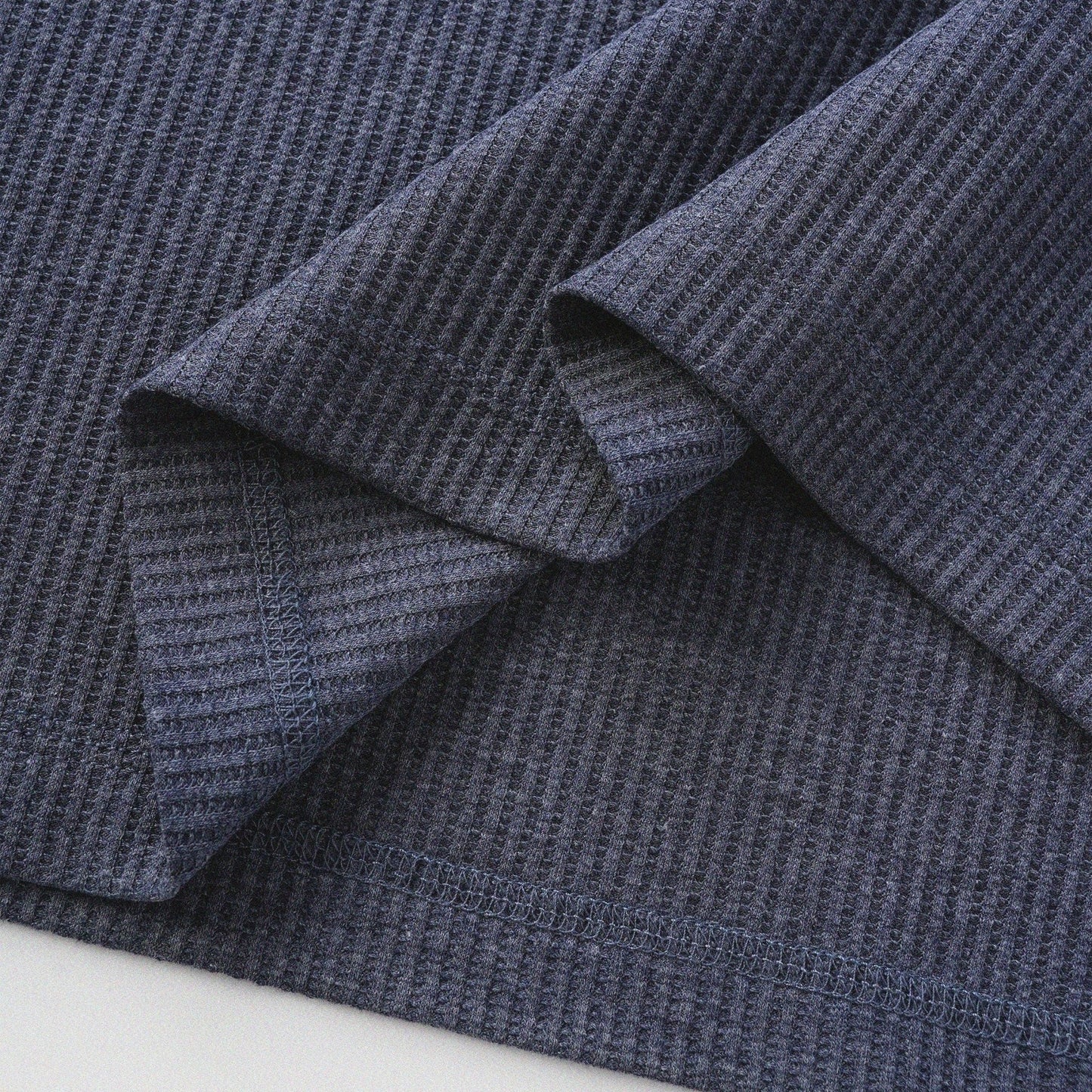華夫格中式手工扣T-Shirt（蒼藍色）Waffle KF Button Boxy T-Shirt（BLUE） - Full House Denim & Workshop