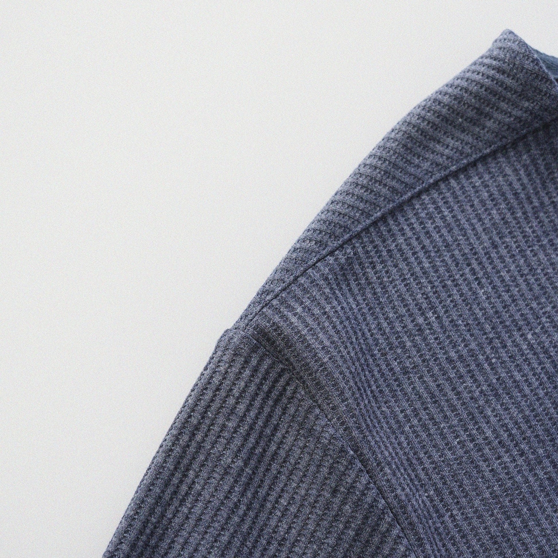 華夫格中式手工扣T-Shirt（蒼藍色）Waffle KF Button Boxy T-Shirt（BLUE） - Full House Denim & Workshop