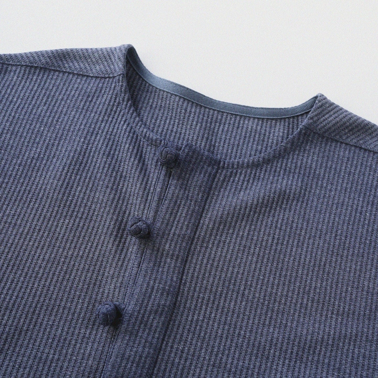 華夫格中式手工扣T-Shirt（蒼藍色）Waffle KF Button Boxy T-Shirt（BLUE） - Full House Denim & Workshop