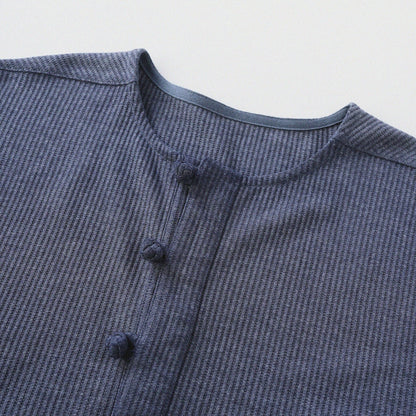 華夫格中式手工扣T-Shirt（蒼藍色）Waffle KF Button Boxy T-Shirt（BLUE） - Full House Denim & Workshop