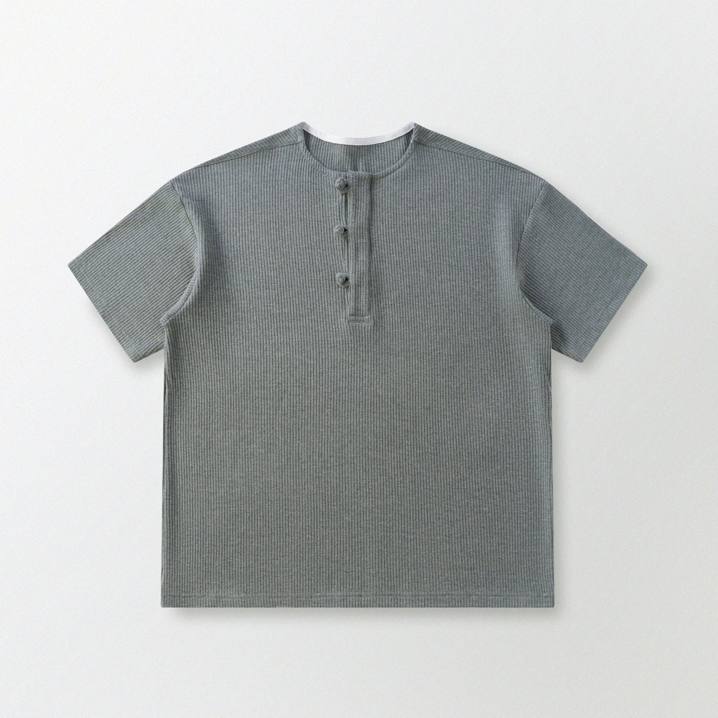 華夫格中式手工扣T-Shirt（瓦松綠色）Waffle KF Button Boxy T-Shirt（SLATE GREEN） - Full House Denim & Workshop
