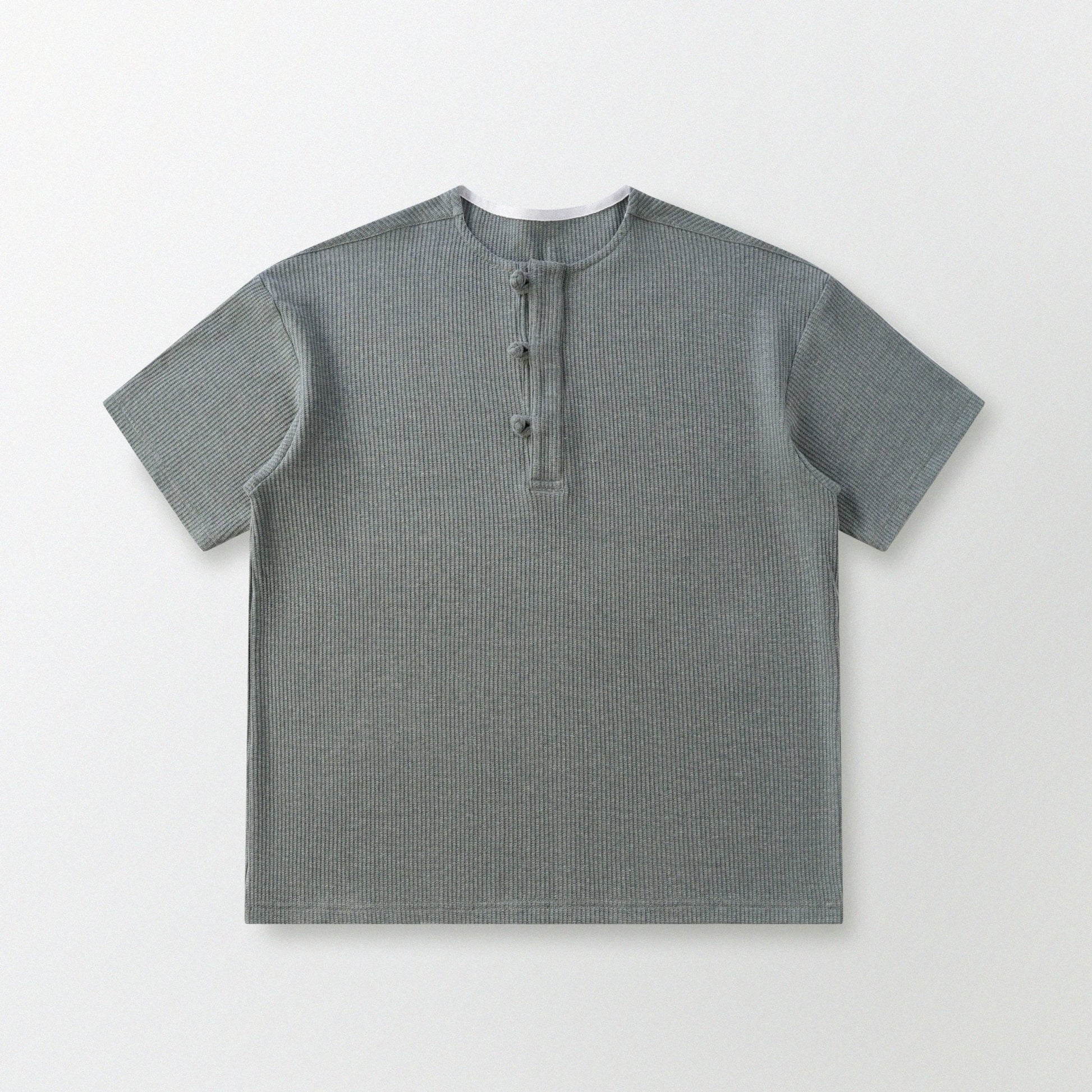華夫格中式手工扣T-Shirt（瓦松綠色）Waffle KF Button Boxy T-Shirt（SLATE GREEN） - Full House Denim & Workshop
