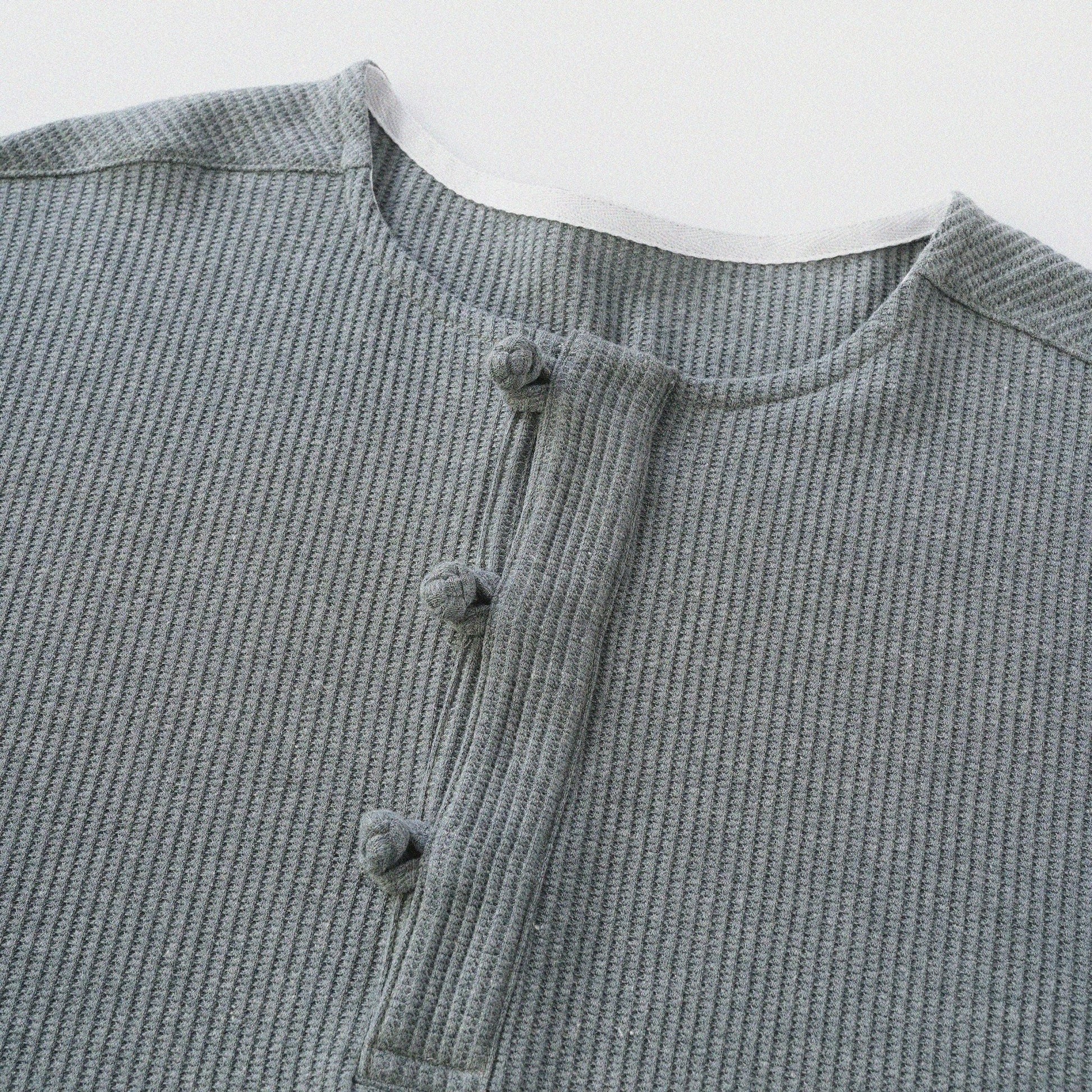 華夫格中式手工扣T-Shirt（瓦松綠色）Waffle KF Button Boxy T-Shirt（SLATE GREEN） - Full House Denim & Workshop