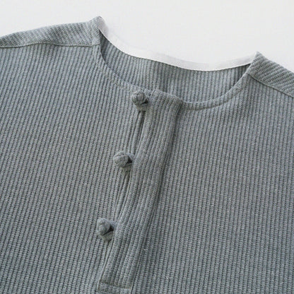 華夫格中式手工扣T-Shirt（瓦松綠色）Waffle KF Button Boxy T-Shirt（SLATE GREEN） - Full House Denim & Workshop