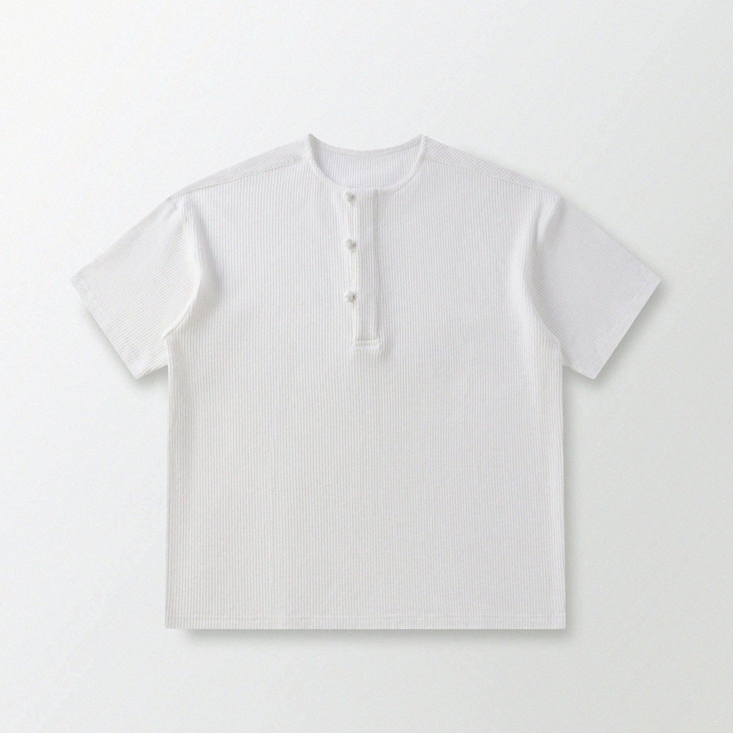 華夫格中式手工扣T-Shirt（雲峰白色）Waffle KF Button Boxy T-Shirt（White） - Full House Denim & Workshop