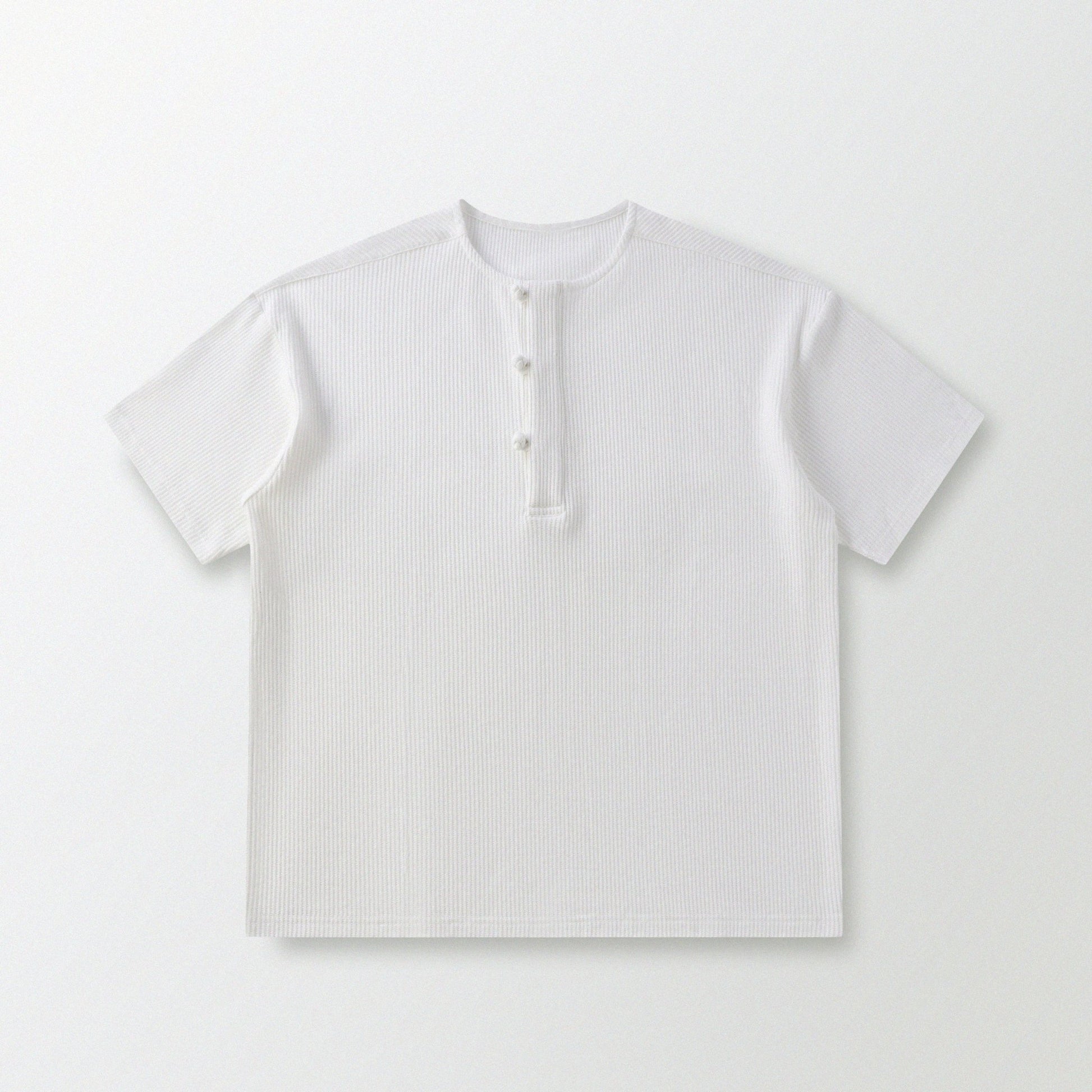 華夫格中式手工扣T-Shirt（雲峰白色）Waffle KF Button Boxy T-Shirt（White） - Full House Denim & Workshop
