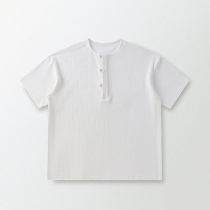 華夫格中式手工扣T-Shirt（雲峰白色）Waffle KF Button Boxy T-Shirt（White） - Full House Denim & Workshop