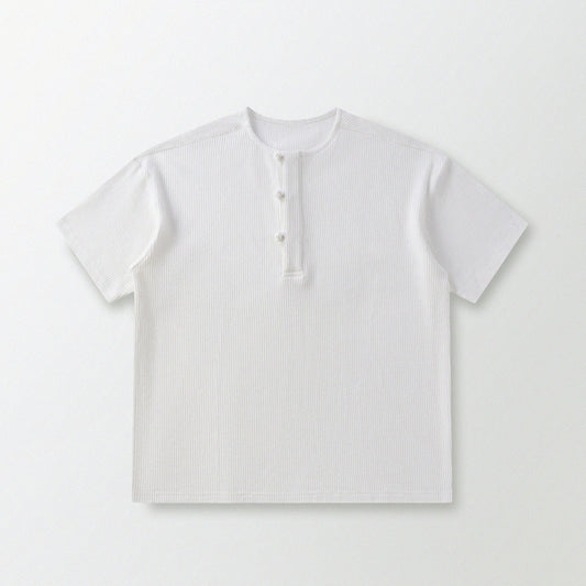 華夫格中式手工扣T-Shirt（雲峰白色）Waffle KF Button Boxy T-Shirt（White） - Full House Denim & Workshop