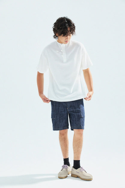 華夫格中式手工扣T-Shirt（雲峰白色）Waffle KF Button Boxy T-Shirt（White） - Full House Denim & Workshop