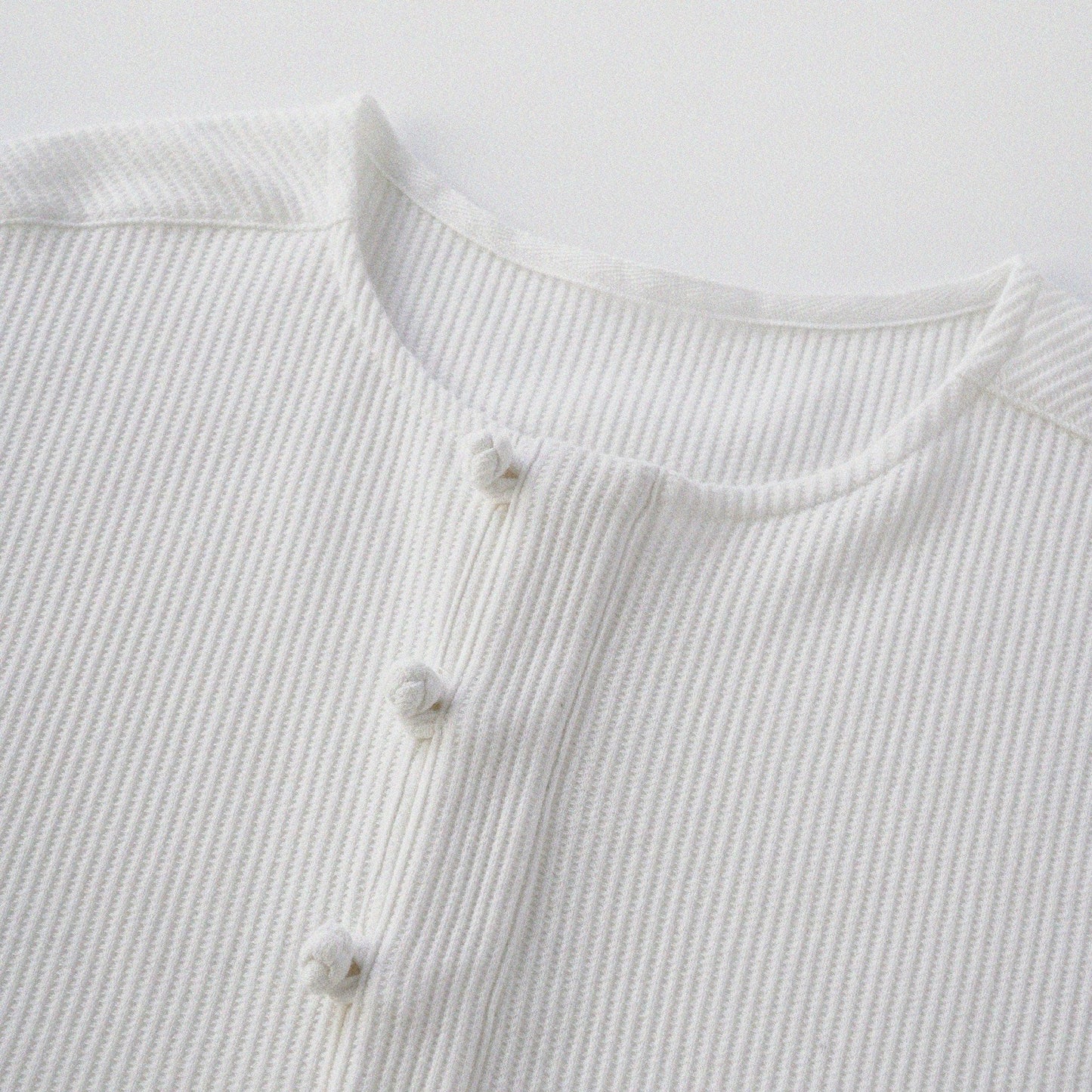 華夫格中式手工扣T-Shirt（雲峰白色）Waffle KF Button Boxy T-Shirt（White） - Full House Denim & Workshop