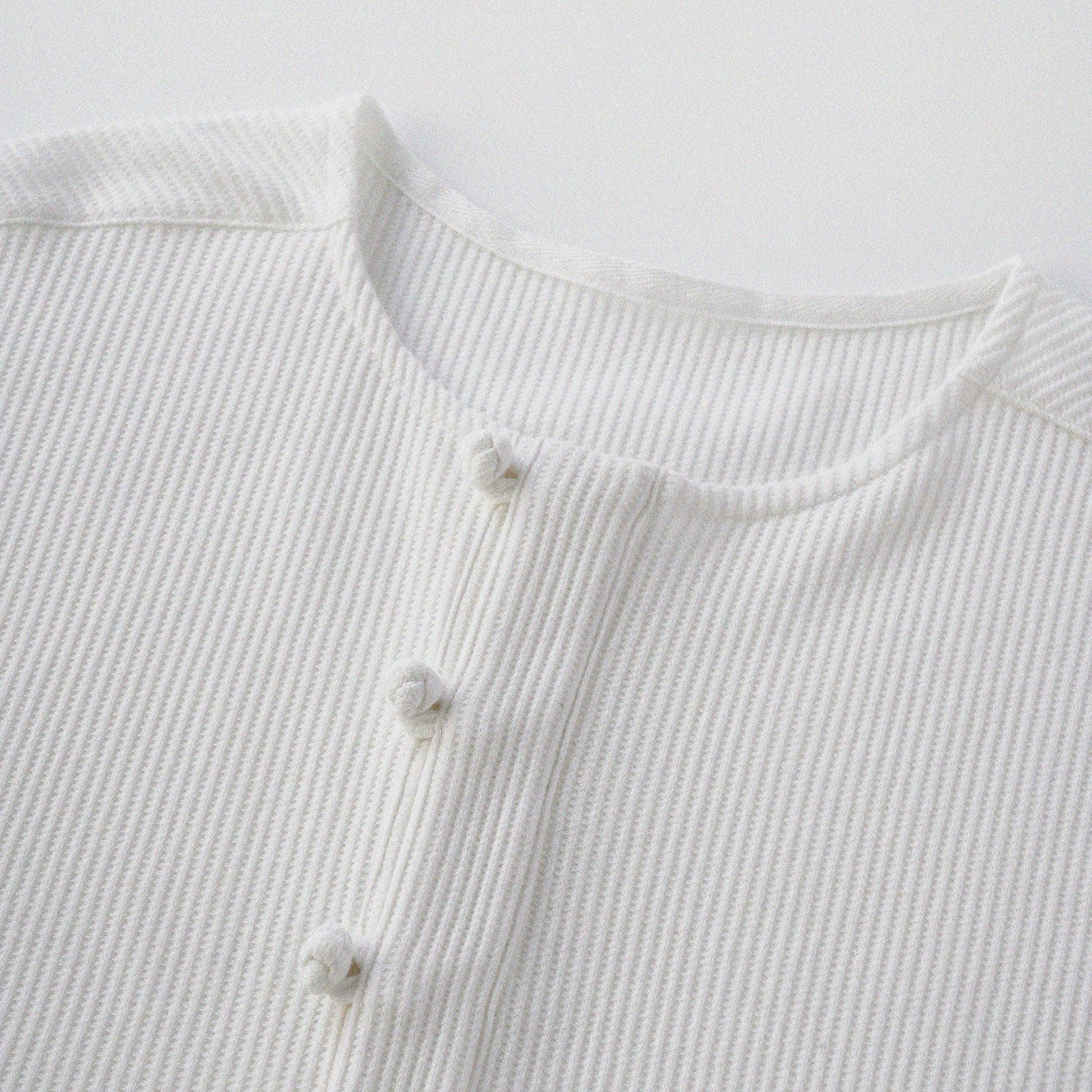 華夫格中式手工扣T-Shirt（雲峰白色）Waffle KF Button Boxy T-Shirt（White） - Full House Denim & Workshop