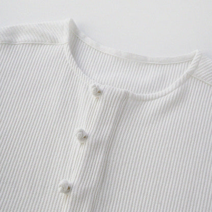 華夫格中式手工扣T-Shirt（雲峰白色）Waffle KF Button Boxy T-Shirt（White） - Full House Denim & Workshop