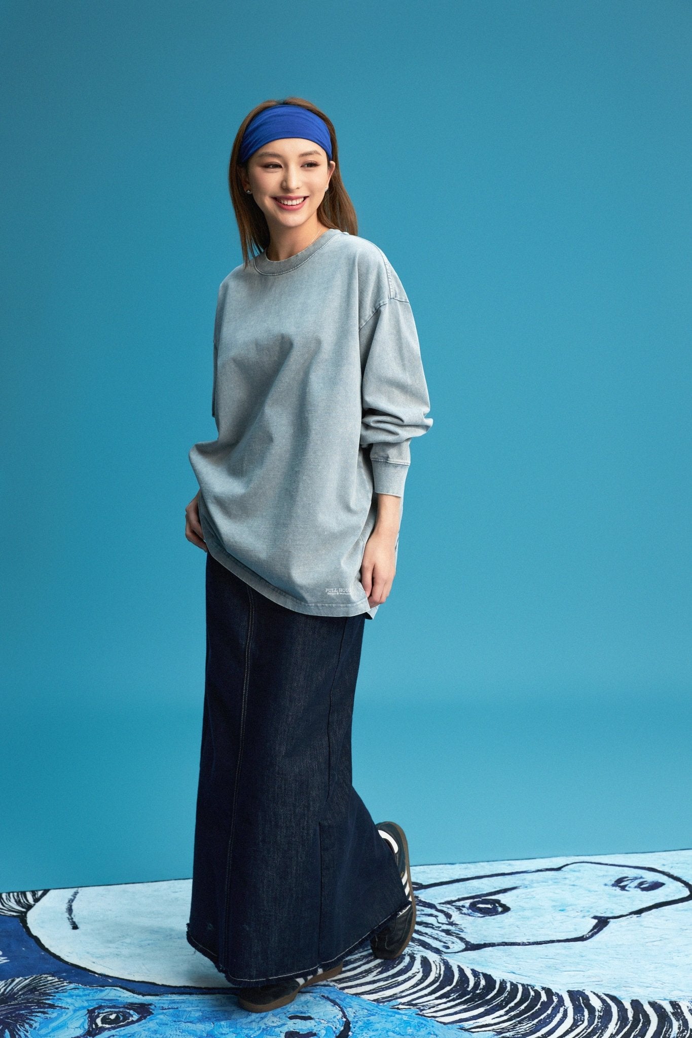 【勝つい戦馬】Ukiyo - e Horse Pattern Long Sleeves T-Shirt (Grey) - Full House Denim & Workshop