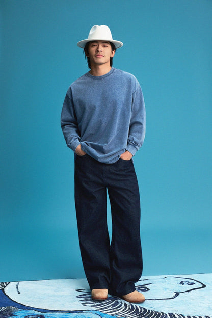 【勝つい戦馬】Ukiyo - e Horse Pattern Long Sleeves T-Shirt (Indigo) - Full House Denim & Workshop