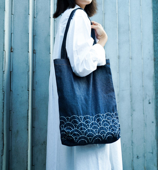 Seigaiha Sashiko Tote Bag