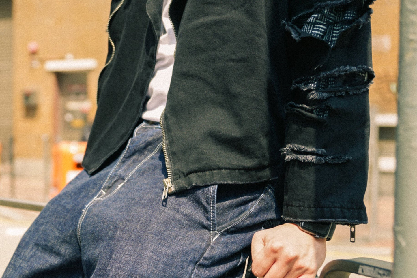 R01 Black Denim Biker Jacket