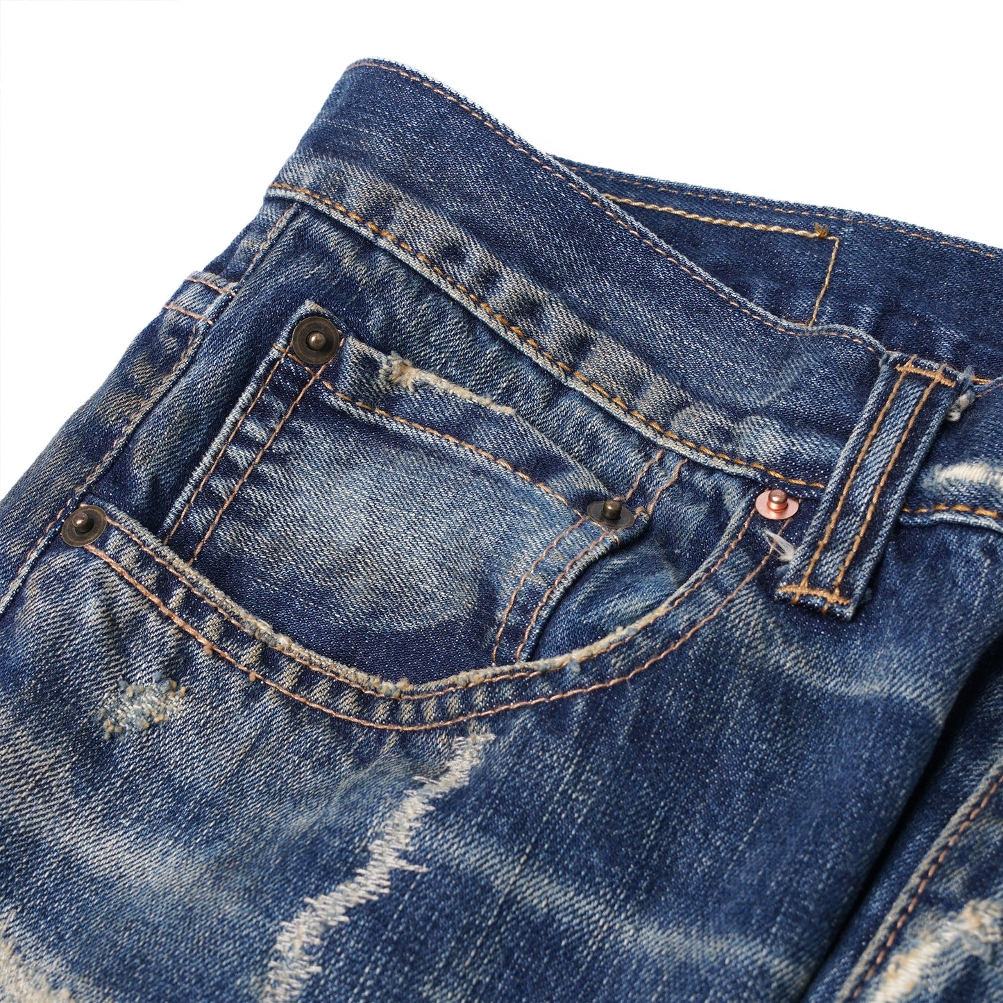 【Custom】C02 14oz. Dirty Damaged Slim Cut Jeans