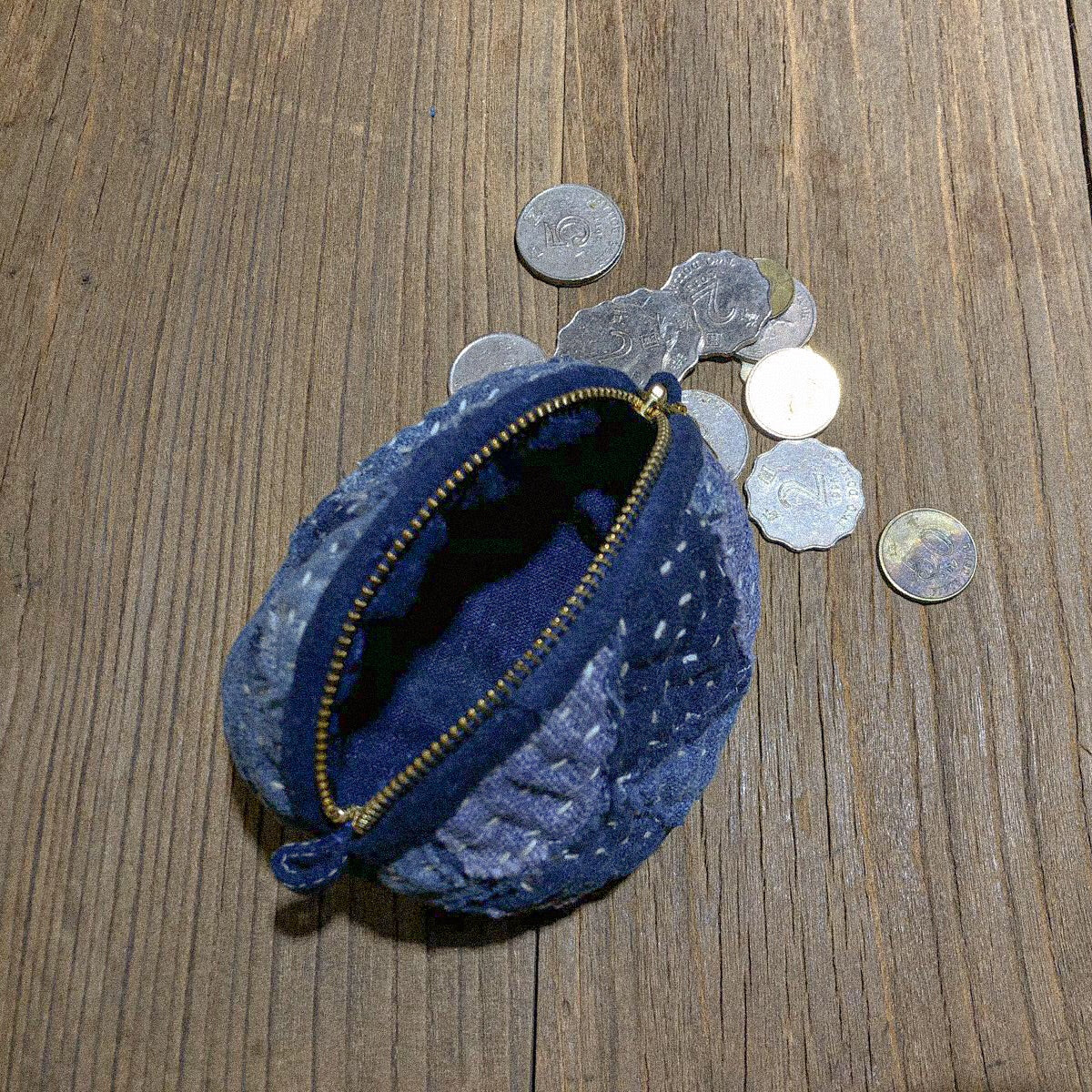 Boro &amp; Sashiko Olives Coins Purse ragged thorn embroidered olive coin purse